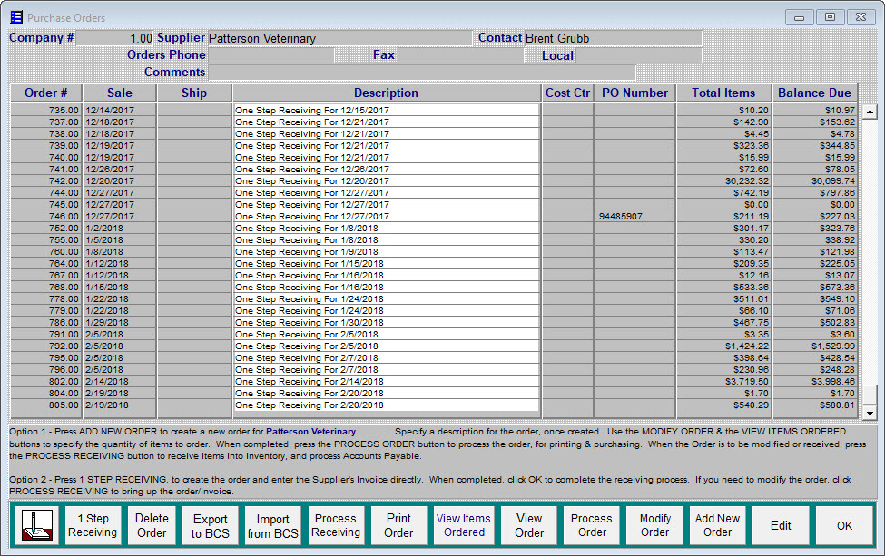 QuickVet Inventory Control - Purchase Orders