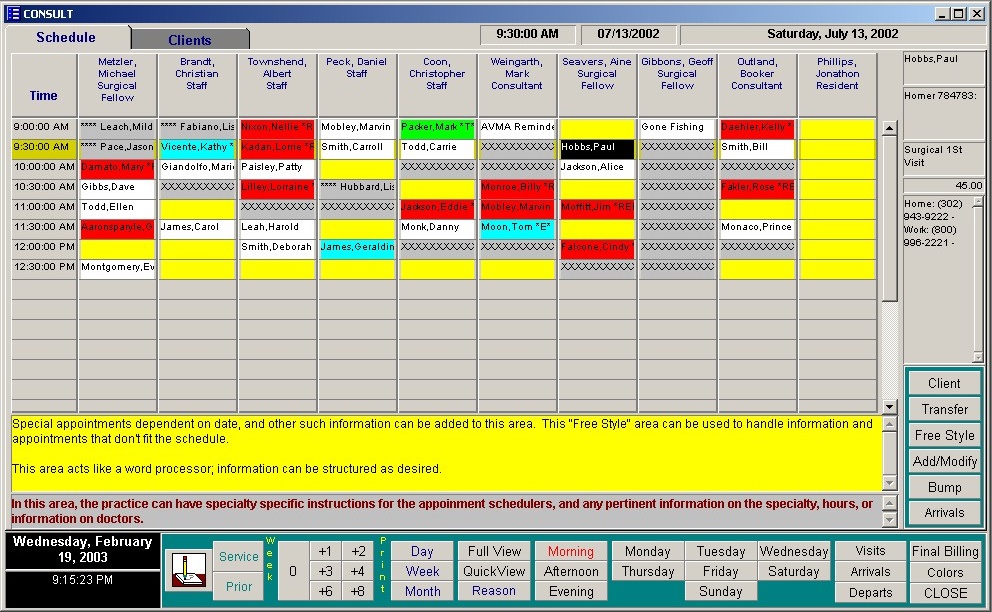 A sample of an appointment schedule in the EAS